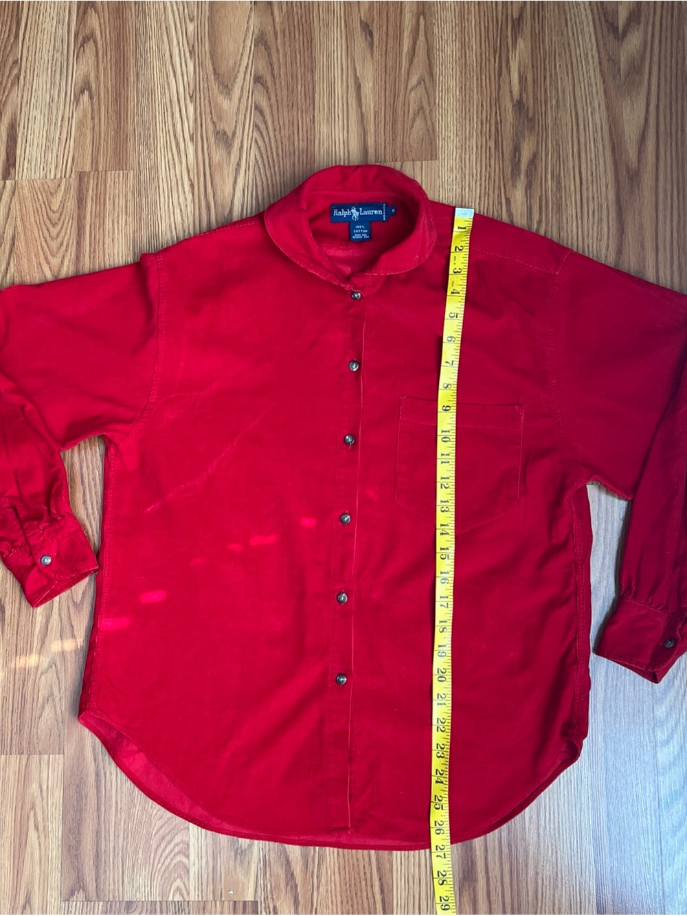 Ralph Lauren Vintage Red Long-Sleeve Button-Down Corduroy Shirt